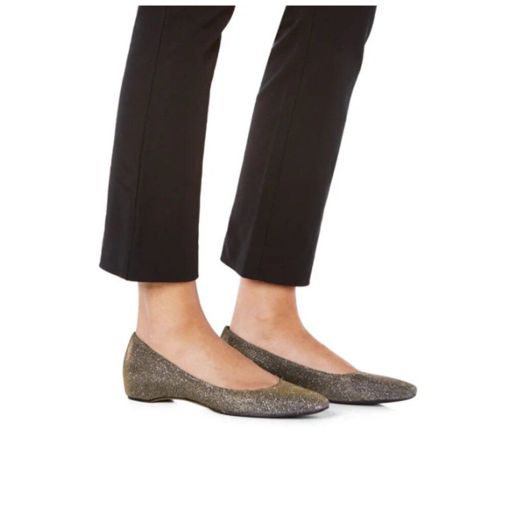 NEW Aquatalia Marcella glitter leather ballet flats Grey sculpted heel Italy
